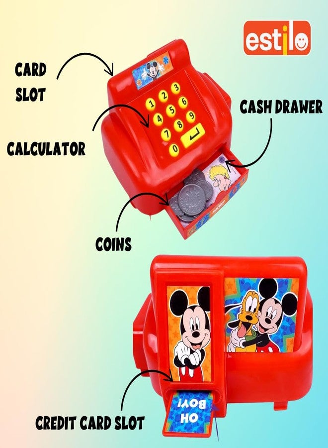 إستلو لعبة آلة حاسبة نقود من إستيلو، هدية مثالية للأطفال من عمر 3 سنوات فما فوق | مجموعة ألعاب متجر البقالة | ألعاب لتنمية مهارات الرياضيات المبكرة | مجموعة ألعاب تمثيلية للأطفال (ميكي ماوس) - Image 2